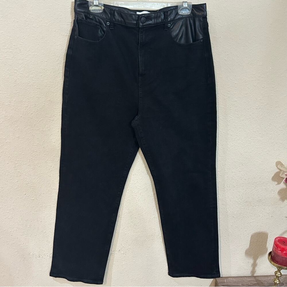 LOFT Women’s Black Straight Leg Jeans 30/10 Leather Accent Stretch